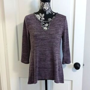 🩶Juicy Couture🩶 - Charcoal Gray Top w/Embellished Detail Neck